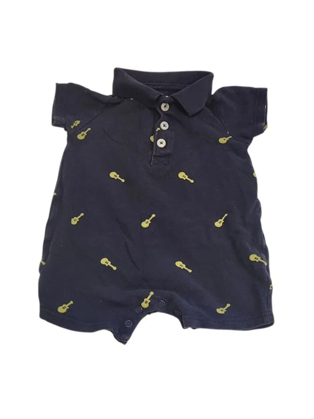 6 Month Carter’s Baby Boy Navy Guitar Print Polo Romper One Piece